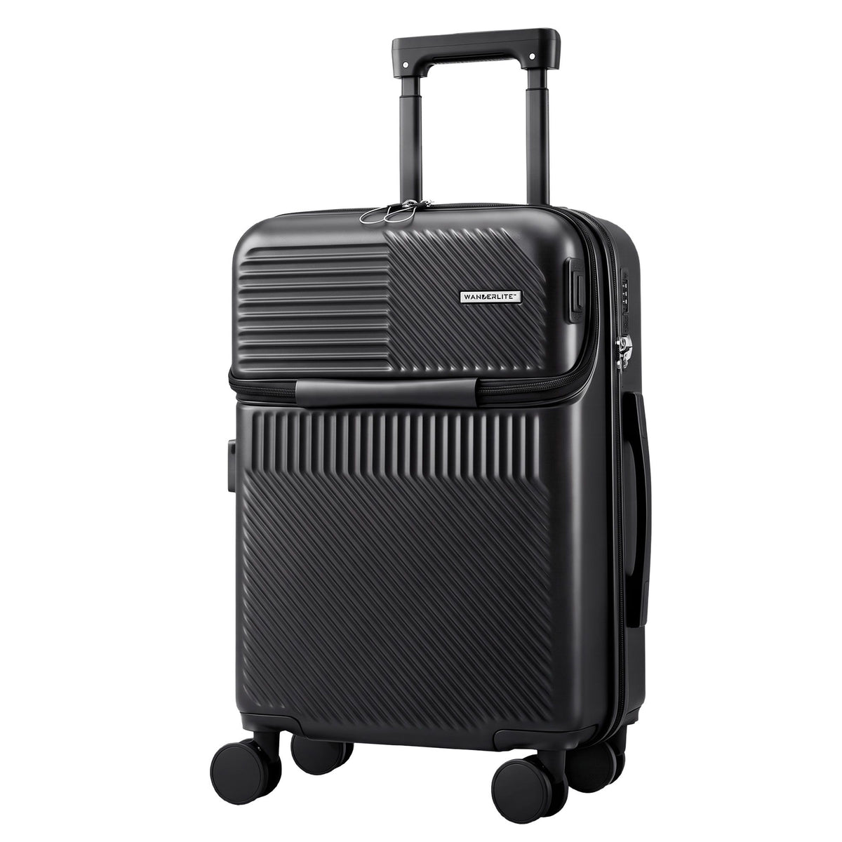 Wanderlite 20" Luggage Suitcase Front Pocket Travel Carry On TSA Black