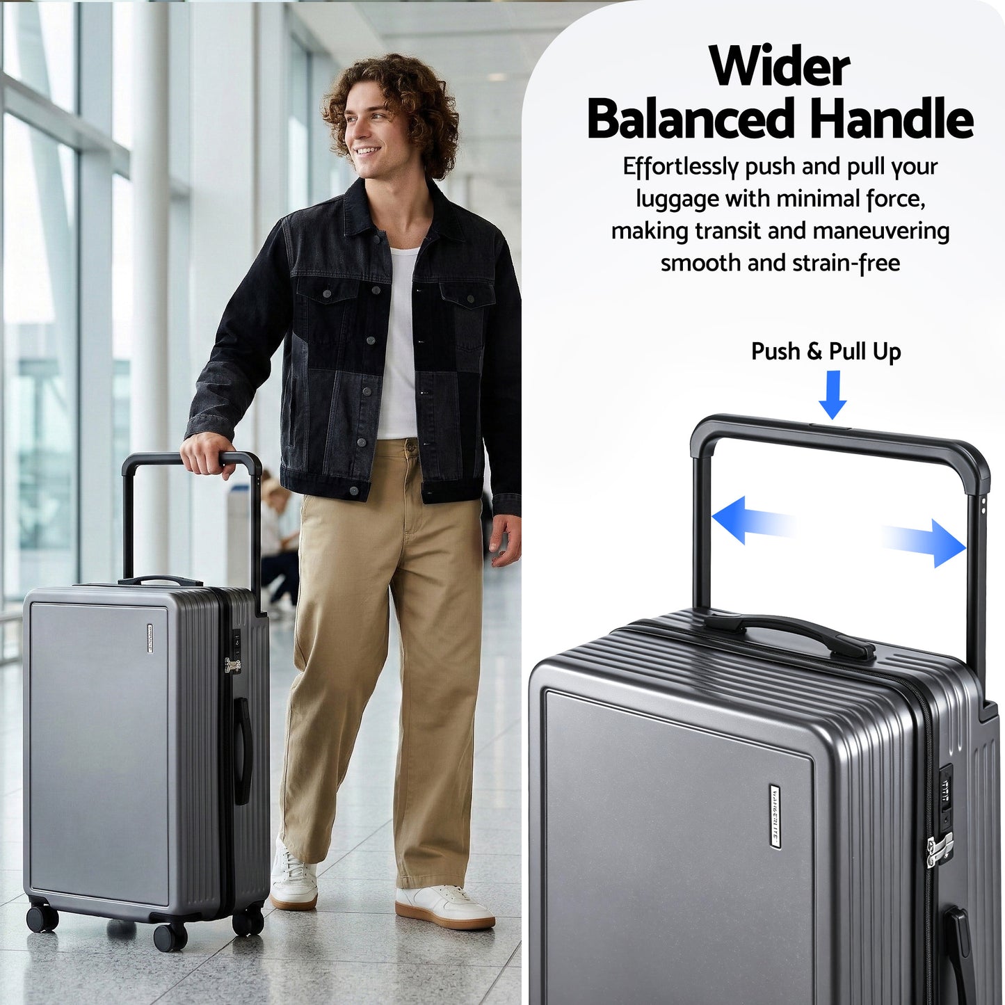 Wanderlite 28" Wide Handle Luggage Suitcase Travel TSA Lock Anthracite Grey