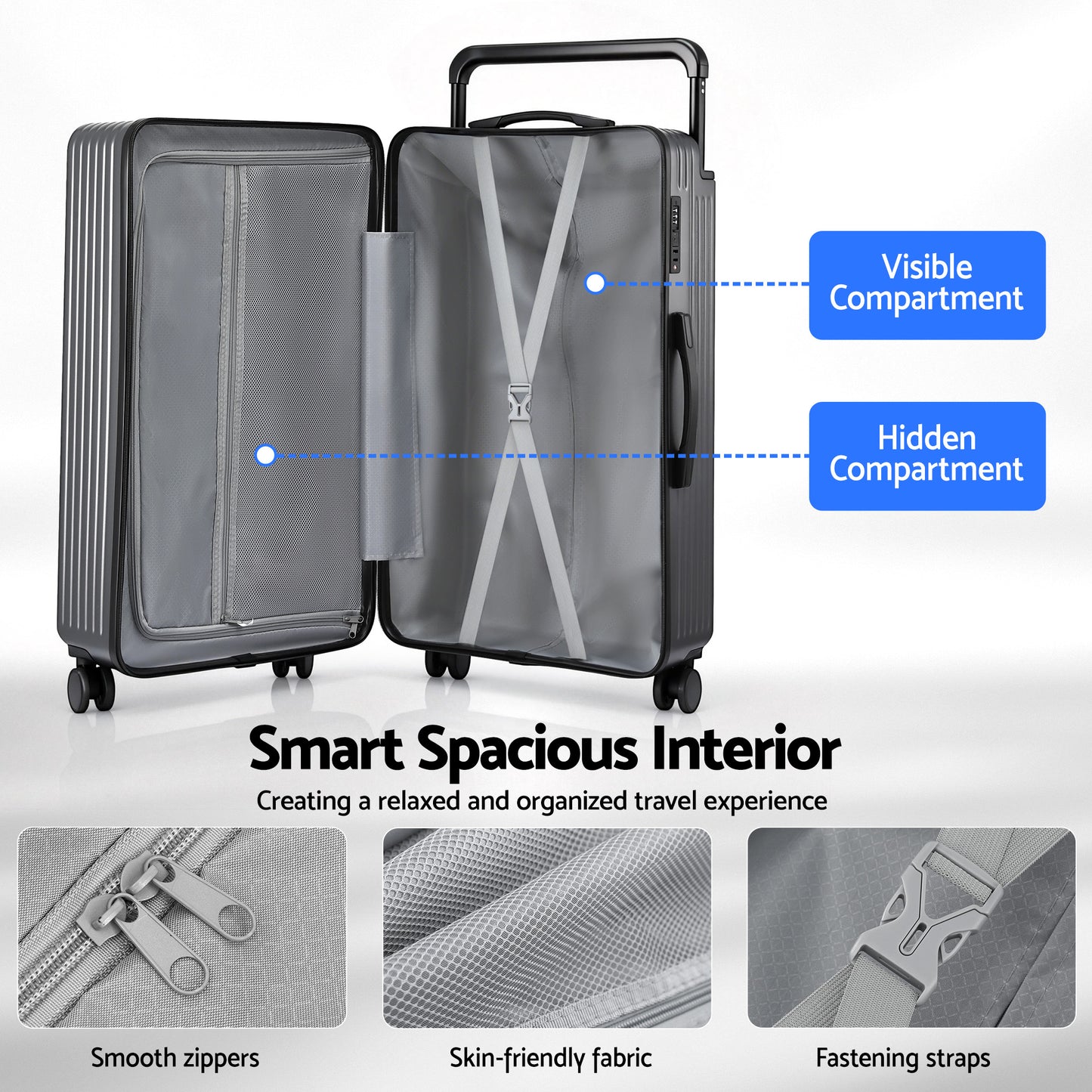 Wanderlite 28" Wide Handle Luggage Suitcase Travel TSA Lock Anthracite Grey