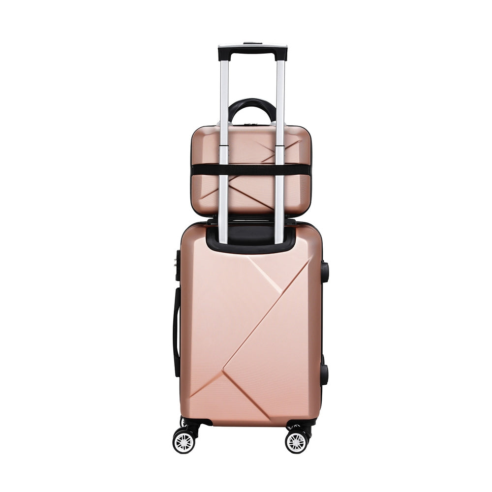 Wanderlite 2Set 20 Inch Luggage Case with 12 Inch Handheld Luggage Box Hard Shell Travel Suitcase TSA Lock Rose Gold