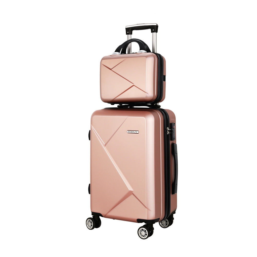 Wanderlite 2Set 20 Inch Luggage Case with 12 Inch Handheld Luggage Box Hard Shell Travel Suitcase TSA Lock Rose Gold