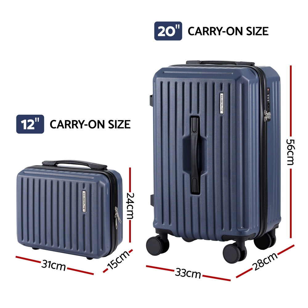 Wanderlite 2pcs Trunk Luggage Suitcase Travel Carry On TSA Lock 12" 20" Navy