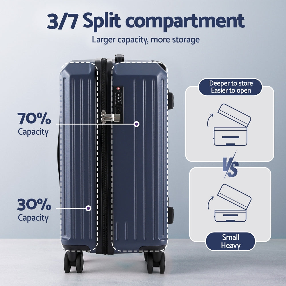 Wanderlite 2pcs Trunk Luggage Suitcase Travel Carry On TSA Lock 12" 20" Navy