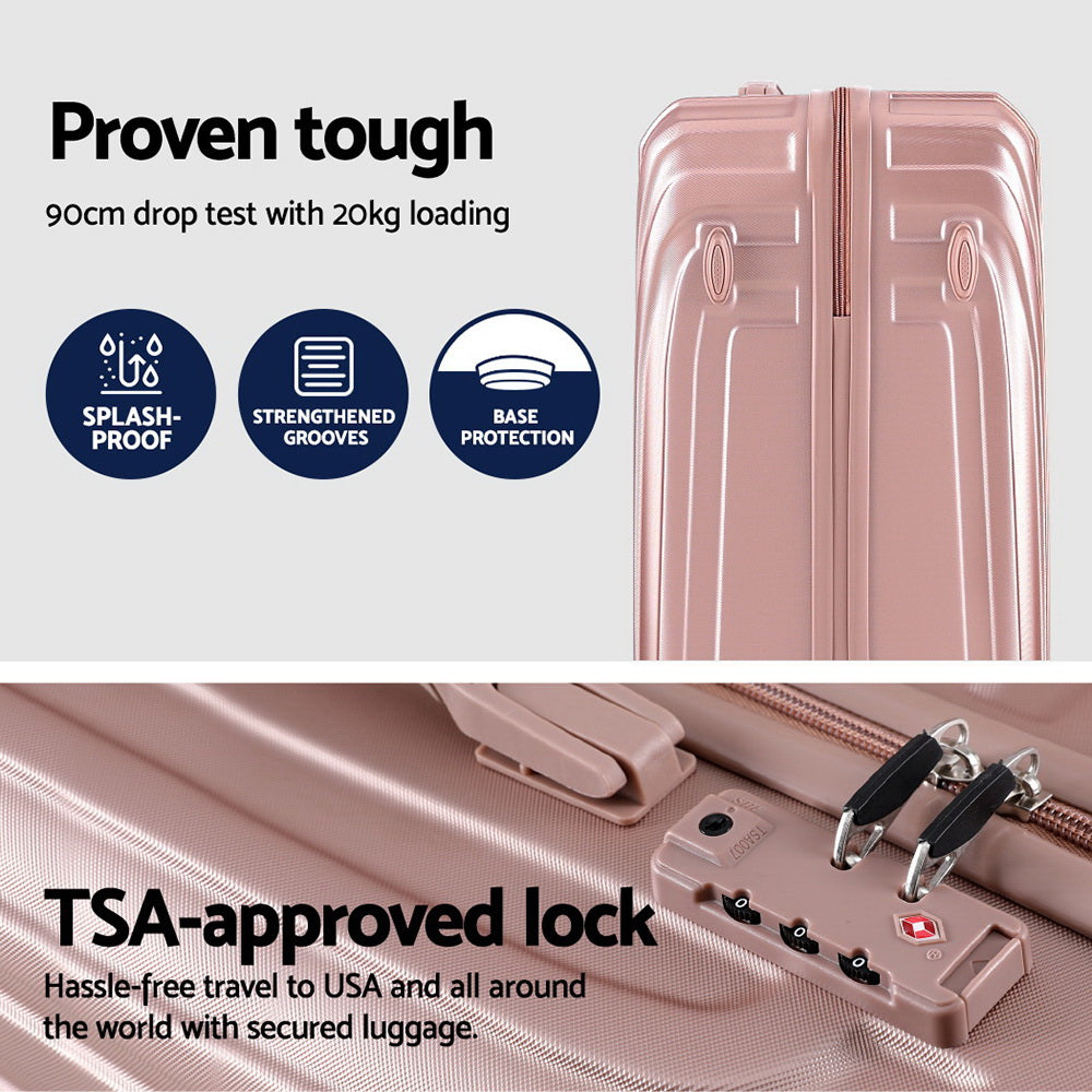 Wanderlite 3 Set Luggage 20-24-28 Inch Suitcase with TSA Lock Carry On Hard Shell Travel Luggage Organiser Case Pink