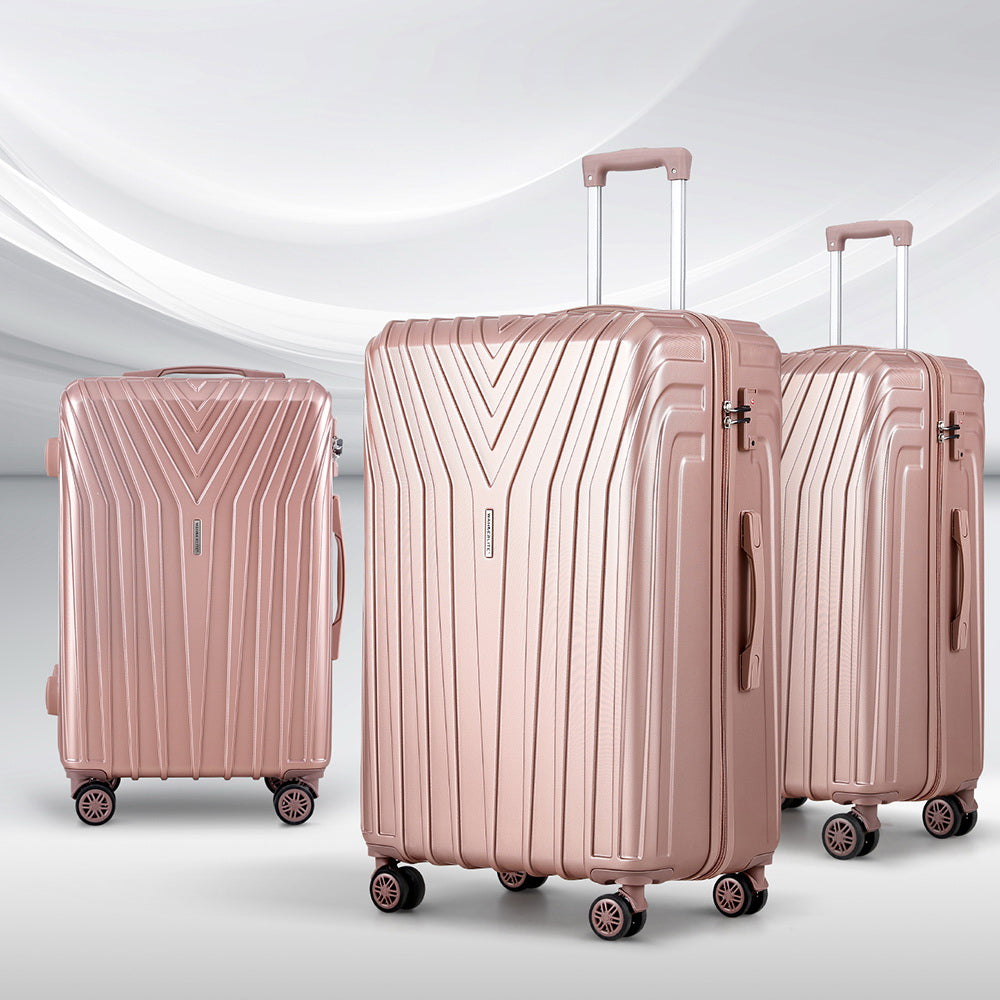 Wanderlite 3 Set Luggage 20-24-28 Inch Suitcase with TSA Lock Carry On Hard Shell Travel Luggage Organiser Case Pink