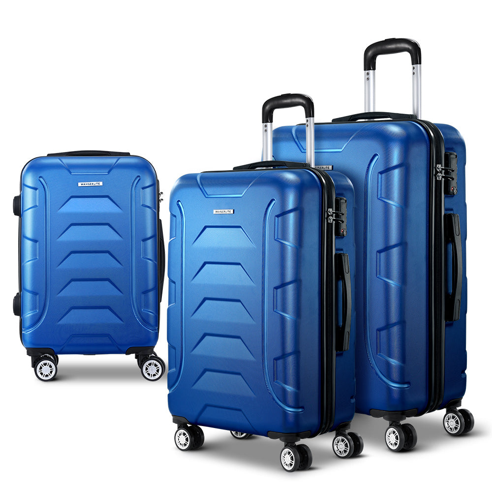 Wanderlite 3Set 20-24-28 Inch Luggage with TSA Lock Spinner Carry On Hard Shell Travel Suitcase Luggage Case Blue