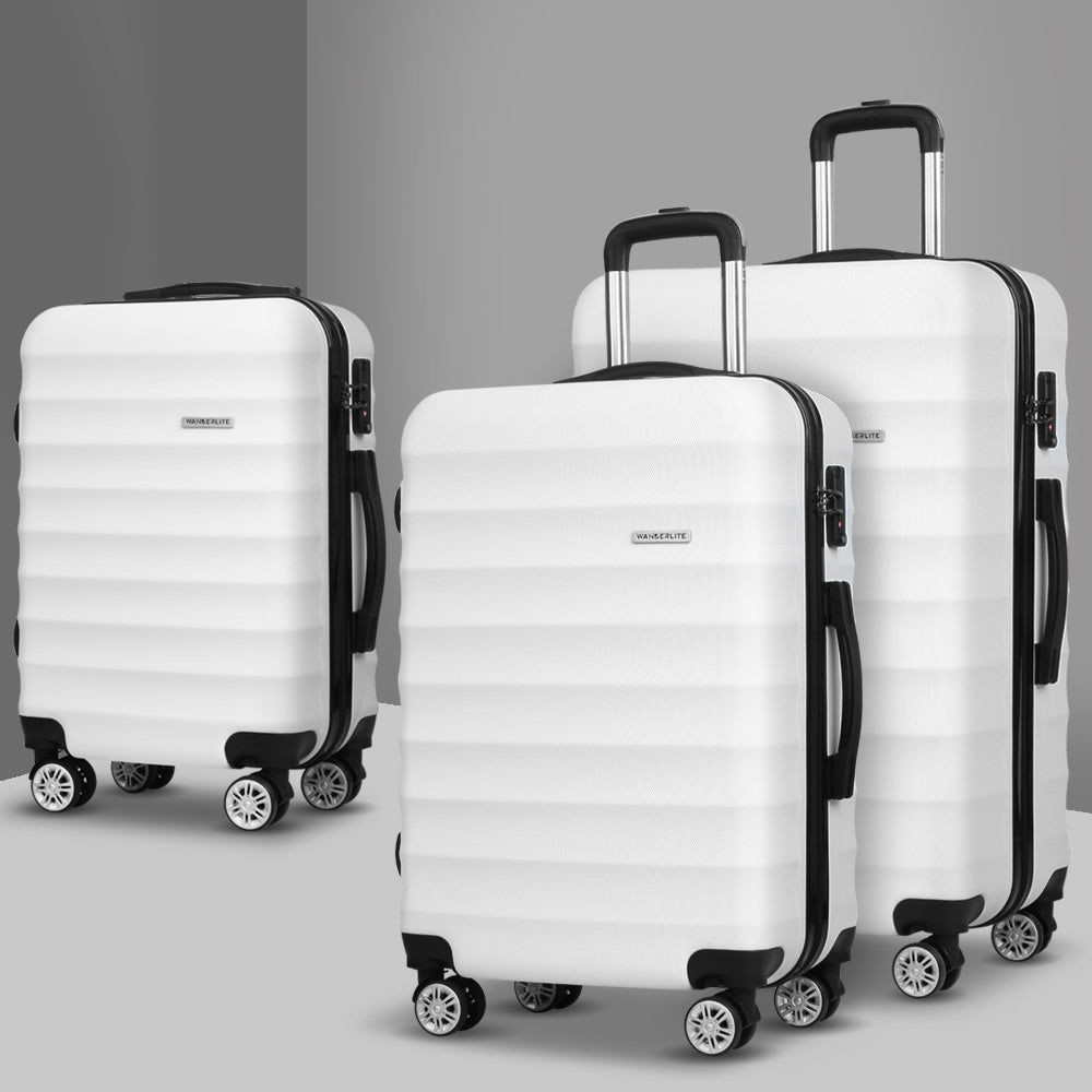 Wanderlite 3Set 20-24-28 Inch Luggage with TSA Lock Spinner Travel Suitcase Carry On Hard Shell Luggage Case White
