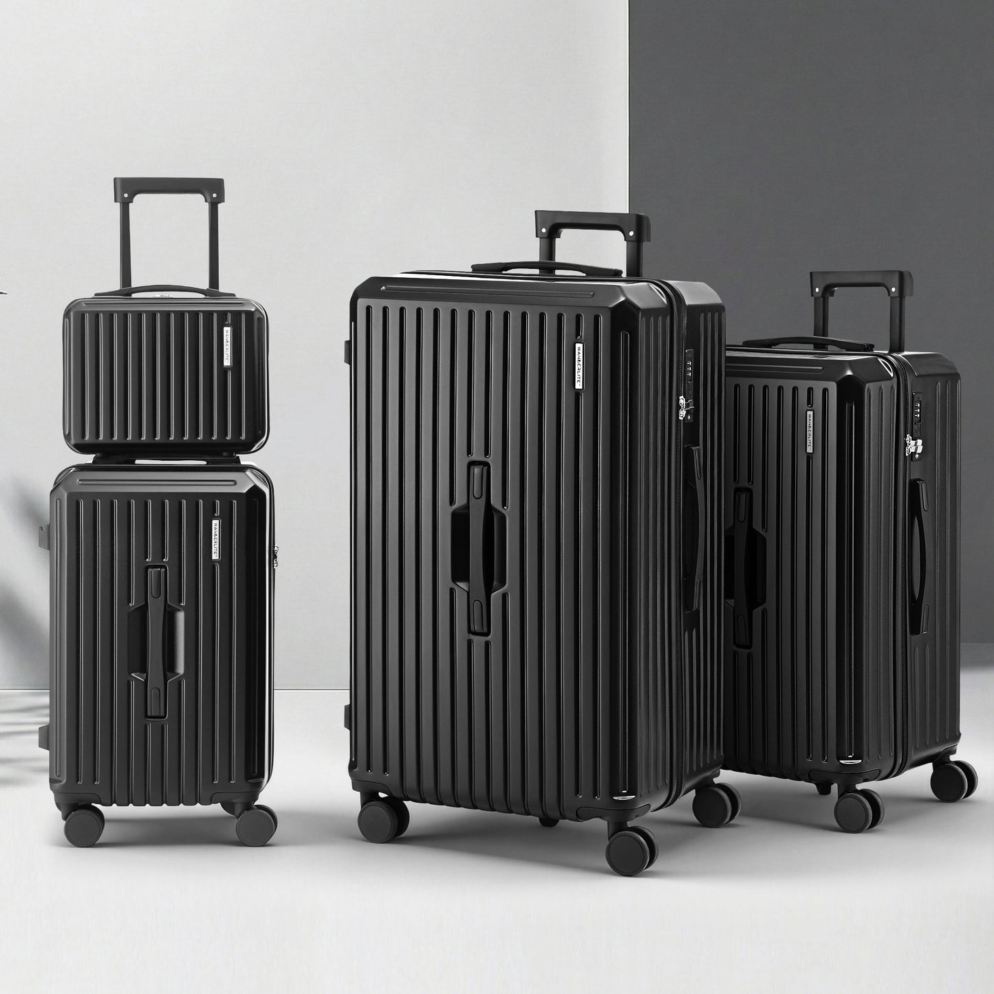Wanderlite 4pcs Trunk Luggage Suitcase Set Travel Carry On TSA Lock Black