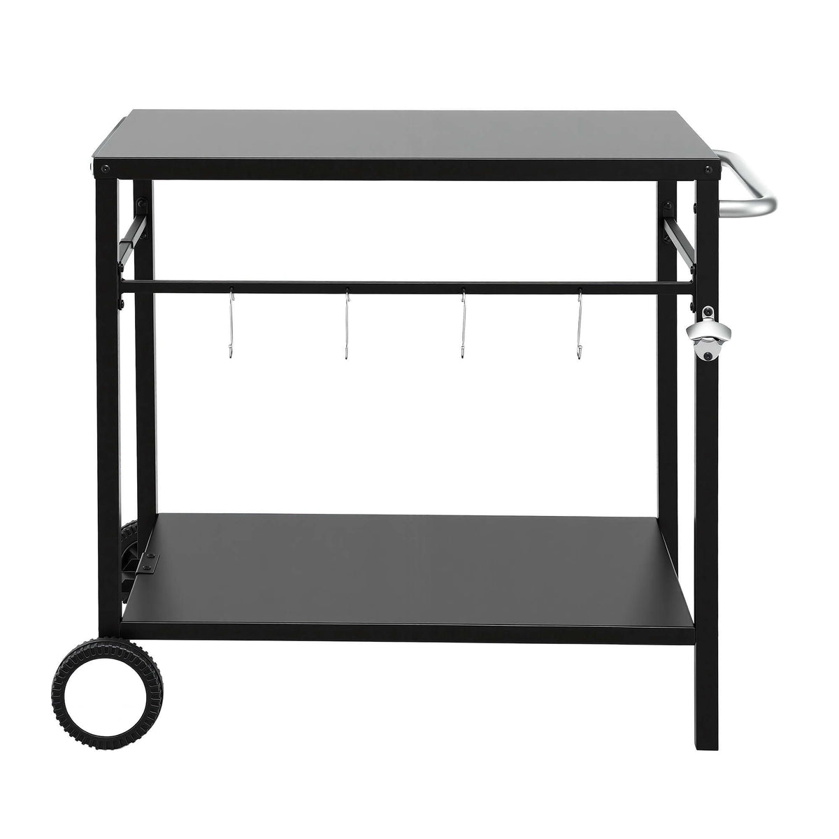 Weisshorn BBQ Camp Party Table, Garden Backyard Outdoor Cart Stainless Steel Prep Table Mobile Kitchen Trolley Heavy Duty with Wheels Tank Holder Hooks, Black