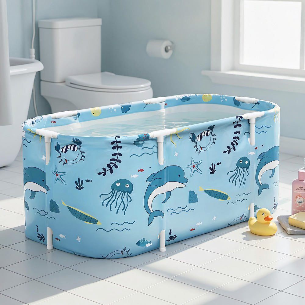 Weisshorn Foldable Bathtub PVC Spa Bucket Inflatable Cushion 114x62cm Blue