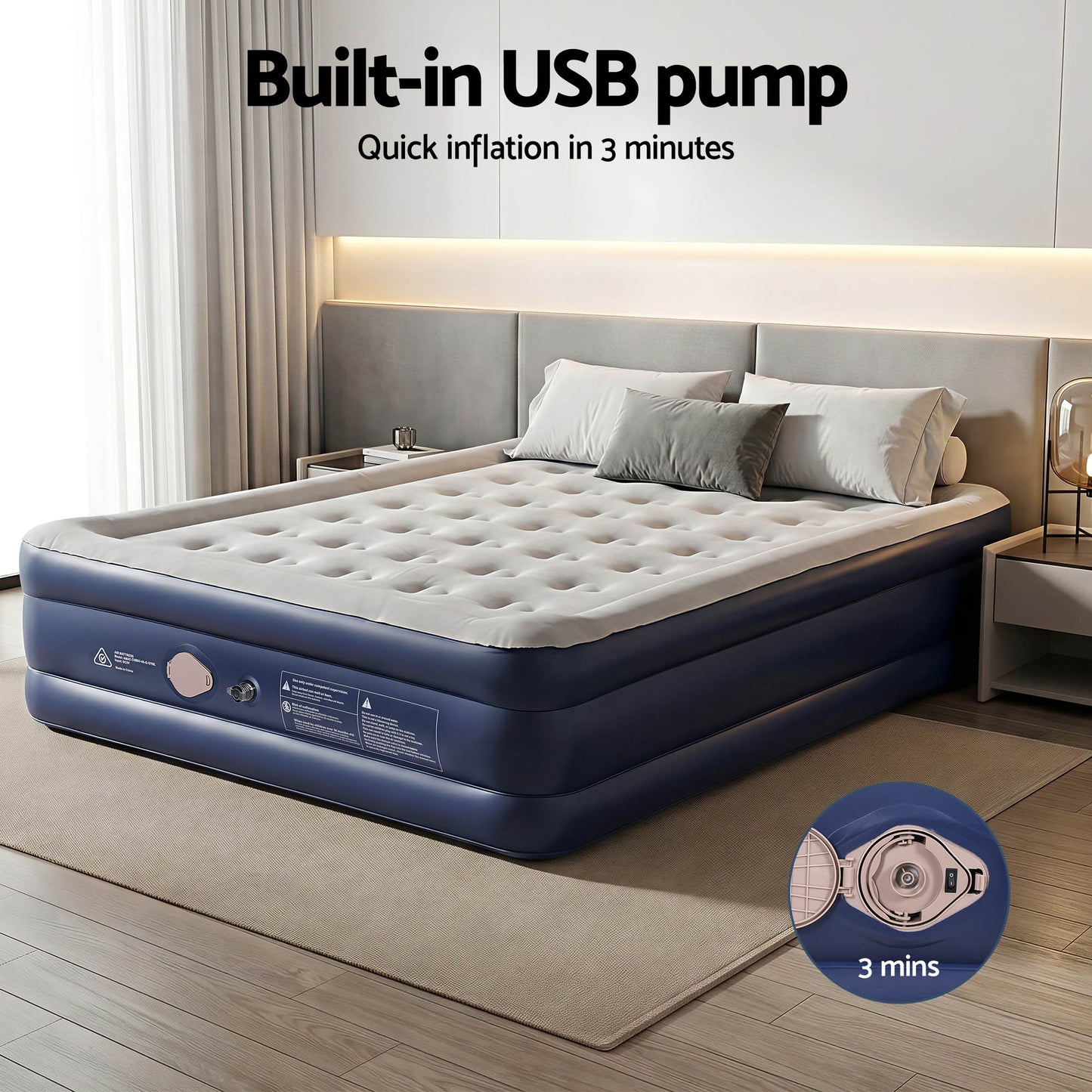 Weisshorn Queen Air Mattress with Rechargeable Cordless Pump 46cm
