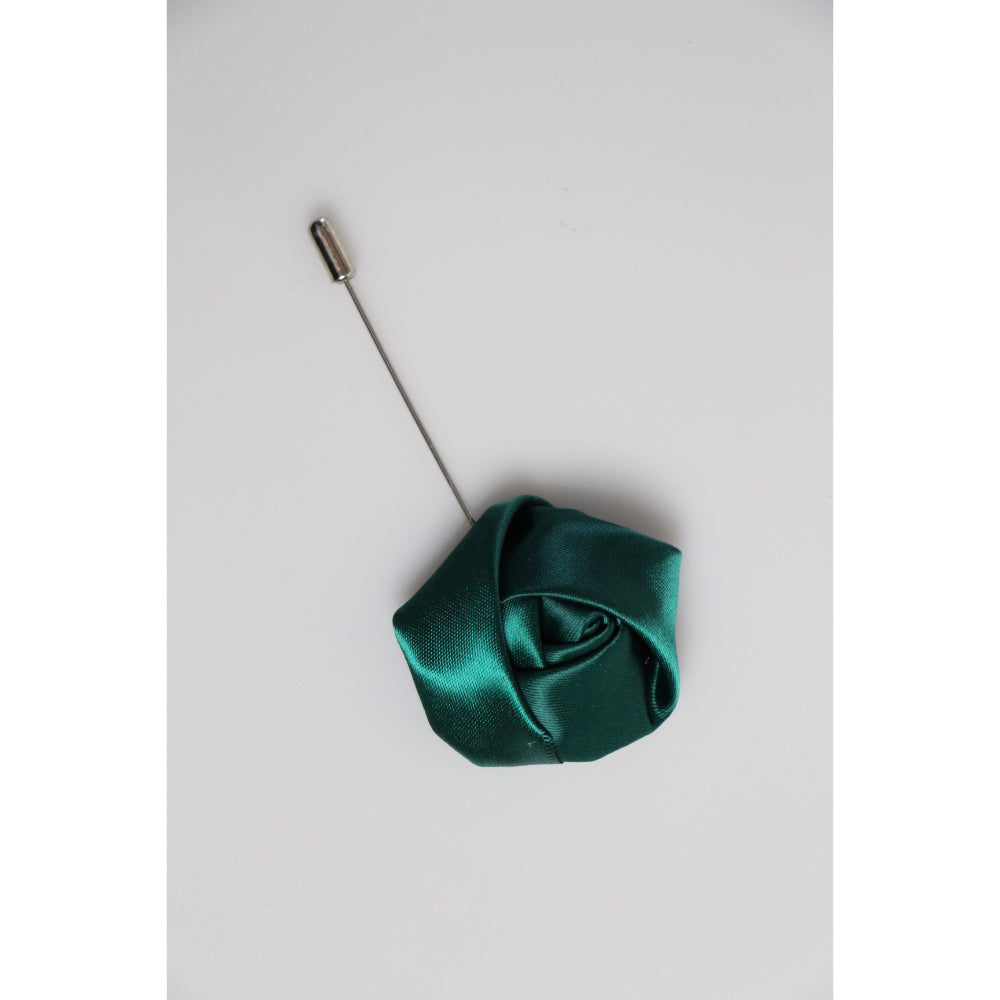 Womens Bottle Green Rose Flower Suit Blazer Jacket Lapel Pin