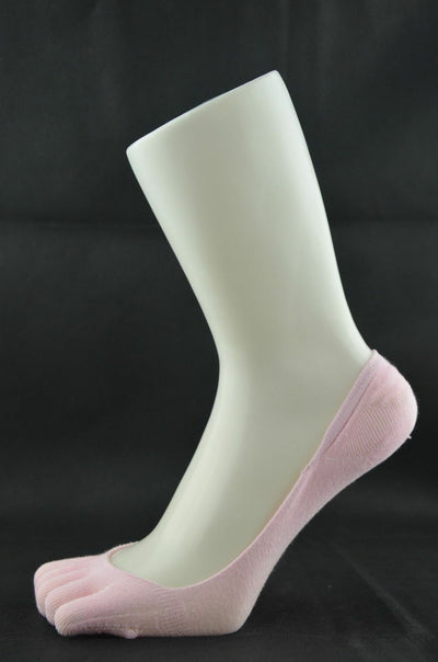 Womens Pair Invisible Anti Slip Five Toe Sock Footlets Sockettes Light Pink