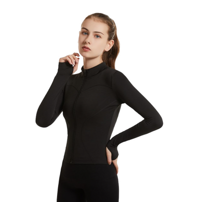 Womens Quick Drying Fitness Jacket Stretchy Black - L
