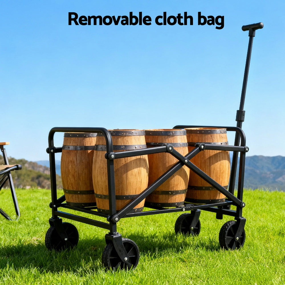 Gardeon Garden Cart Folding Trolley Camping Wagon Barrow Outdoor Beach Black