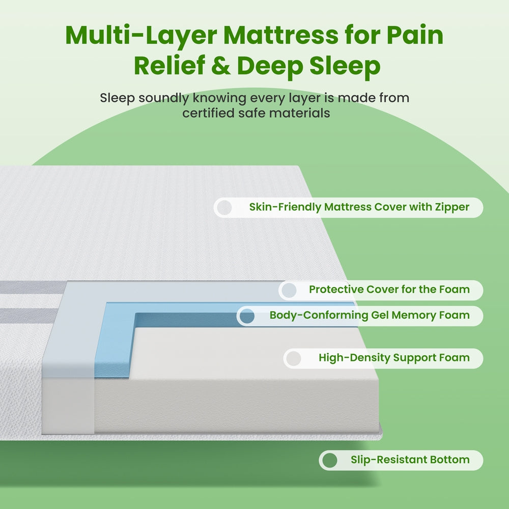 BedStory King Single Memory Foam Mattress 20cm Cooling Gel Foam Mattress in a Box Medium Soft Feel