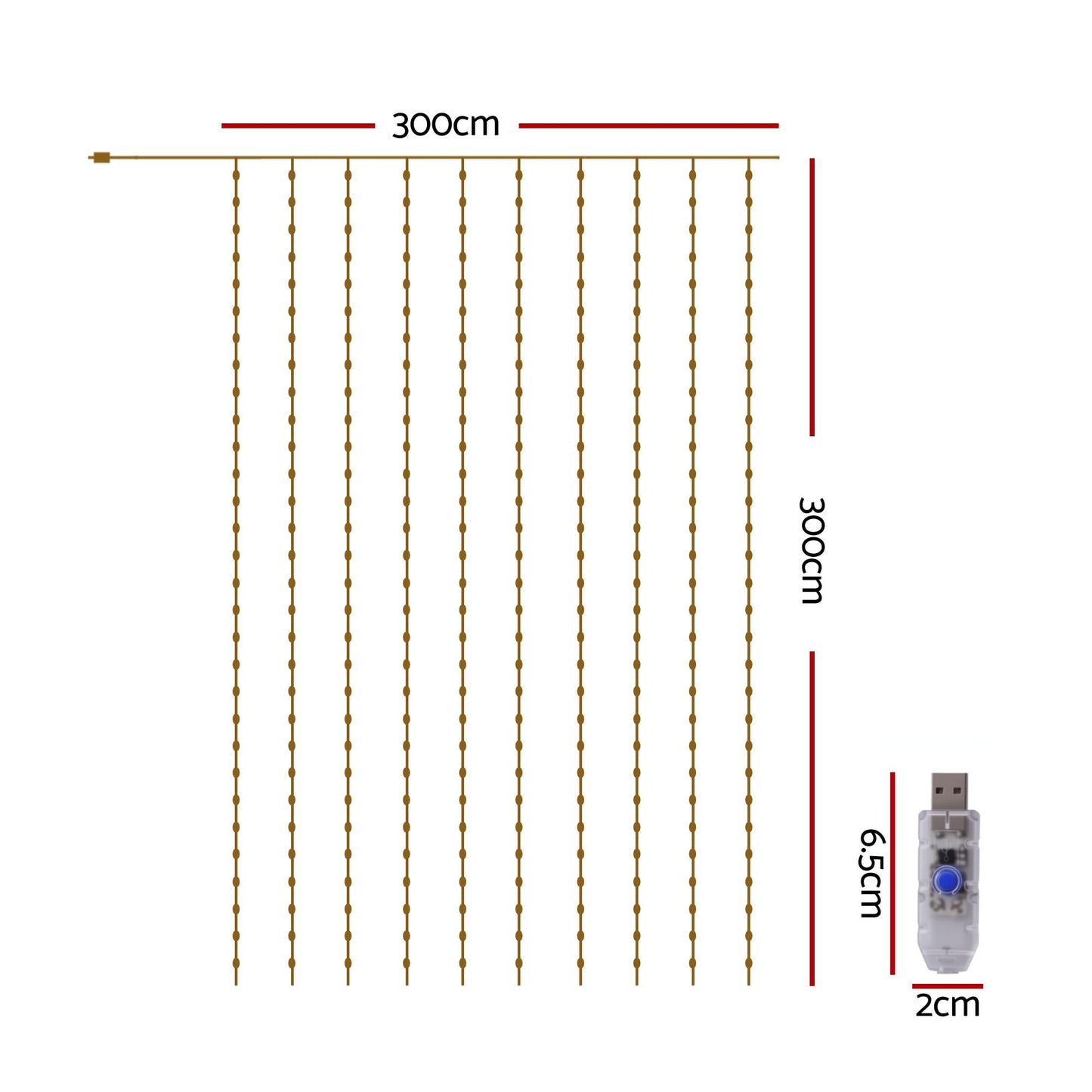 Jingle Jollys 3X3M Christmas Lights Curtain String Light 300 LED Cool White