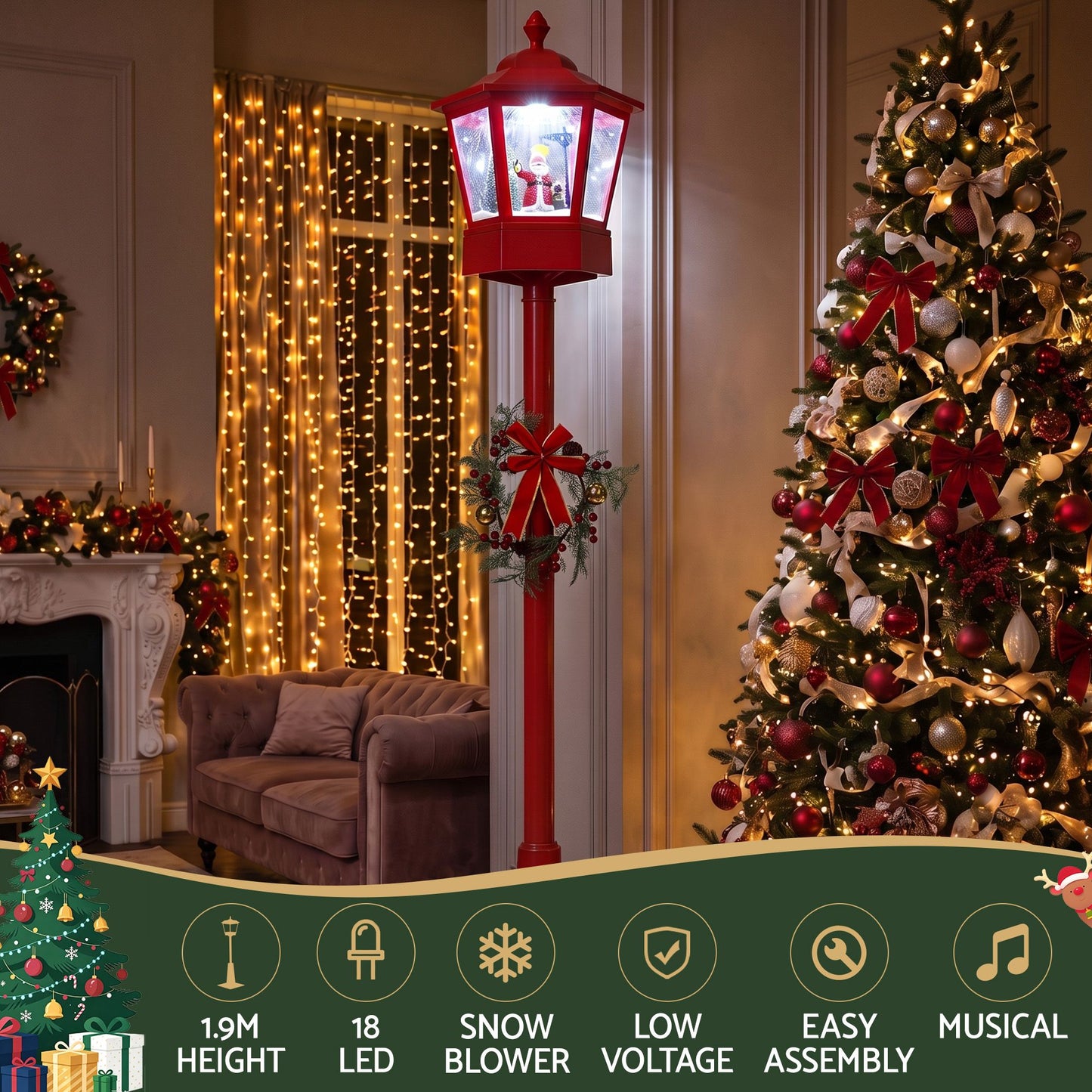 1.8M Christmas Lights Post Lamp LED Outdoor Decorations Jingle Jollys