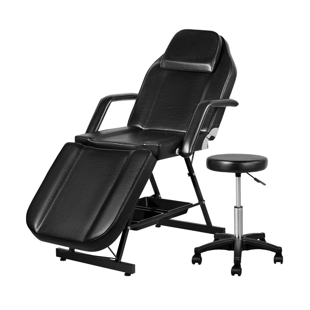 Zenses Beauty Bed with Stool, Black, Adjustable Facial Massage Table, Tattoo Chair, Salon Services