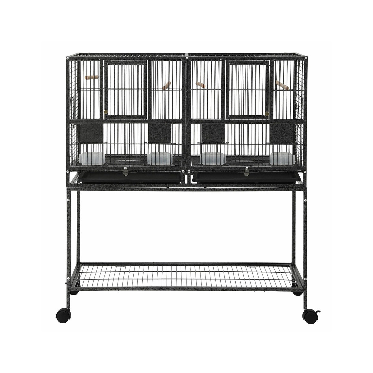 i.Pet 106cm 2-in-1 Bird Cage Aviary with Divider Parrot Budgie Wheels Black