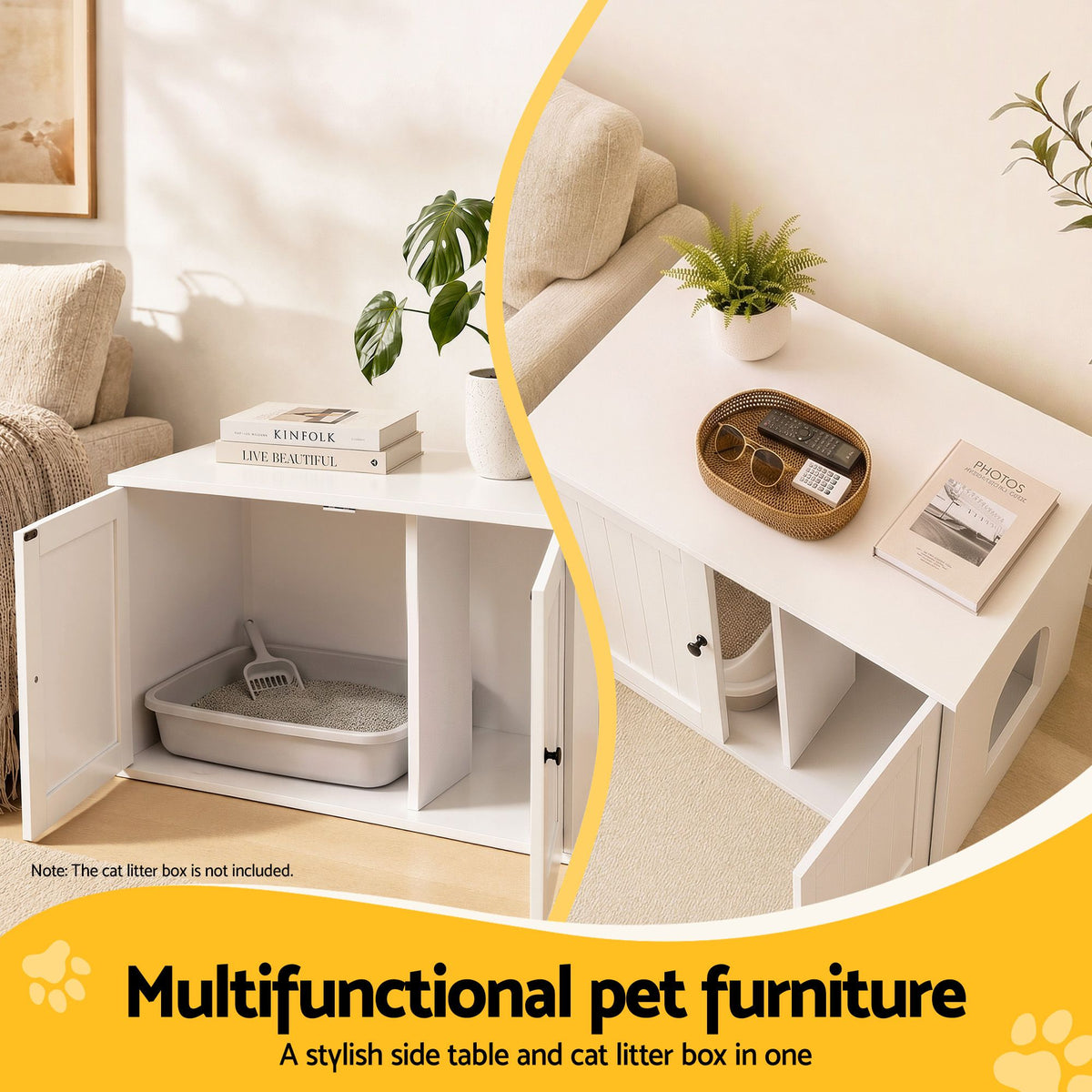 i.Pet 80x53cm Cat Litter Box Enclosure Hidden Litter Tray Cabinet Furniture White