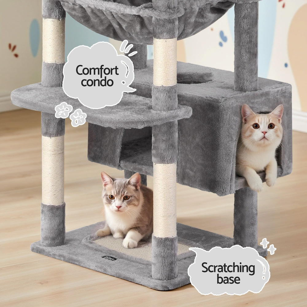 i.Pet Cat Tree 184cm Tower Scratching Post Trees Scratcher Condo House Light Grey