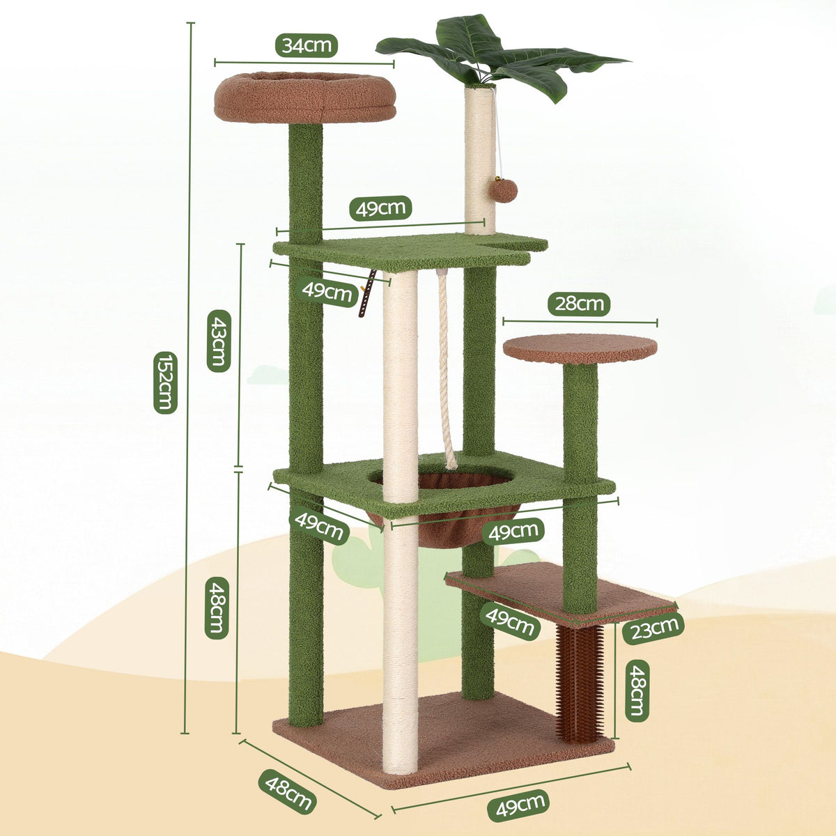i.Pet Cat Tree Tower 152cm Jungle Multi-Level Scratching Post Leafy Canopy