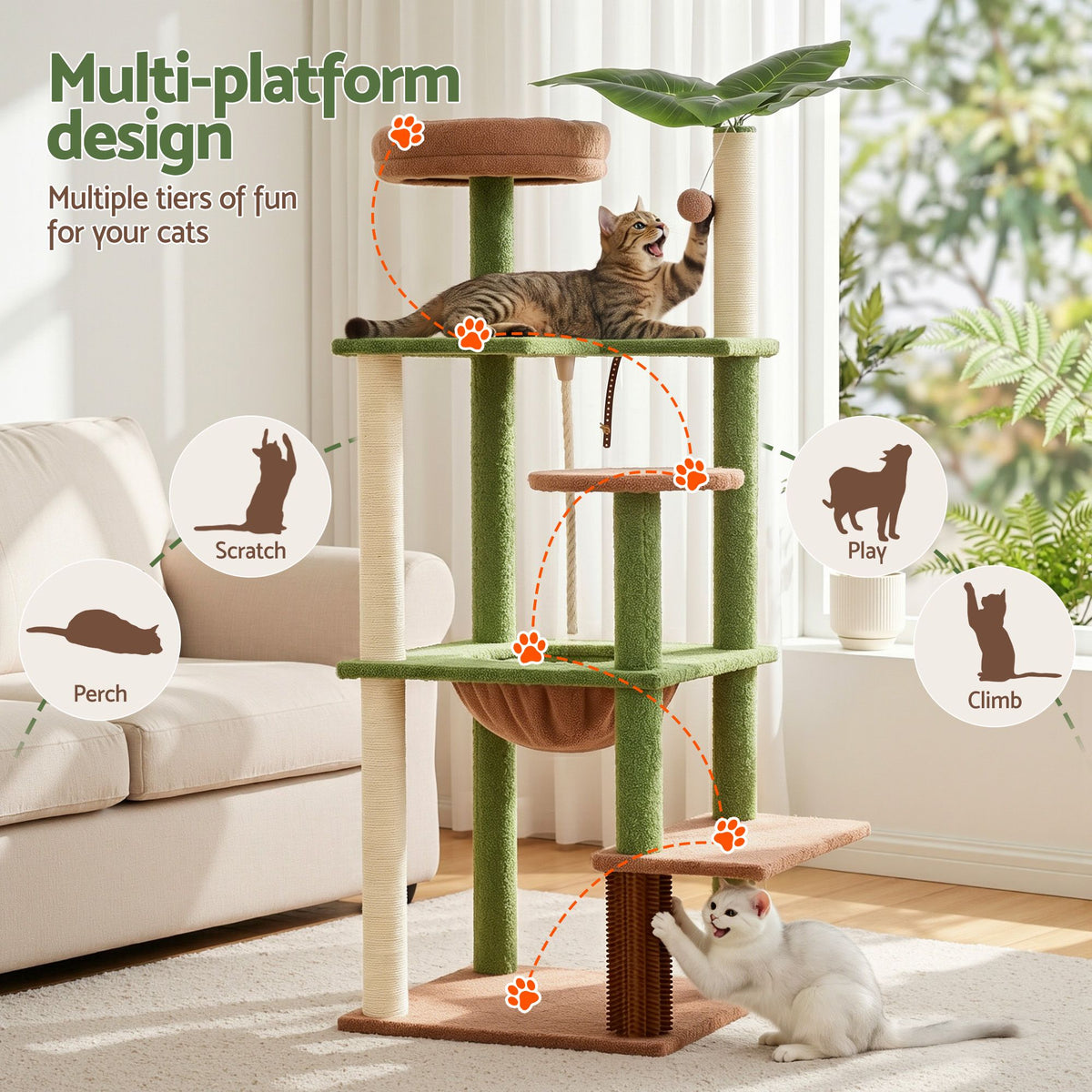 i.Pet Cat Tree Tower 152cm Jungle Multi-Level Scratching Post Leafy Canopy