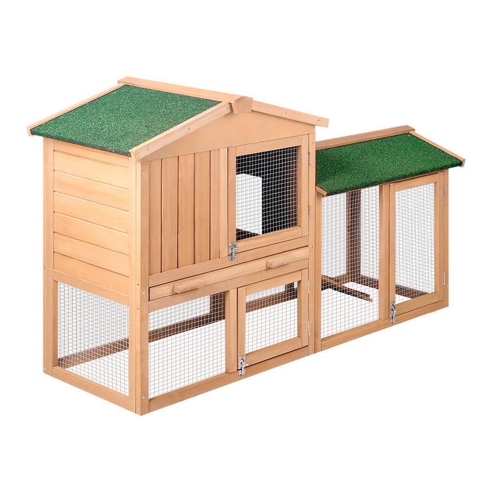 i.Pet Chicken Coop Rabbit Hutch 138cm x 44cm x 85cm Large Chicken Coop House Run Cage Wooden Outdoor