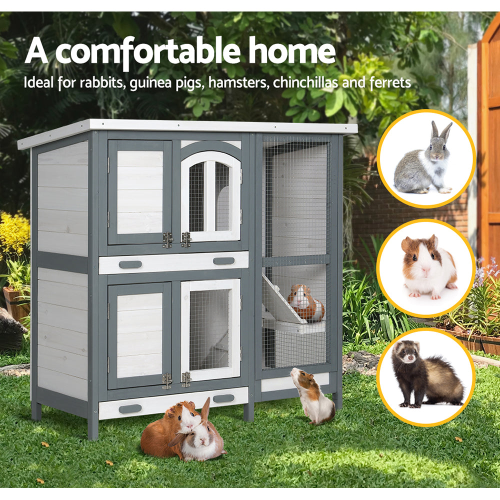 i.Pet Rabbit Hutch Chicken Coop 98cm x 45cm x 92cm Chicken Coop Large Wooden House Run Cage Outdoor