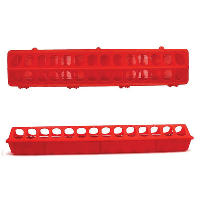 50cm Long Poultry Feeder Chicken Feeding Trough Red Plastic Flip Top Container