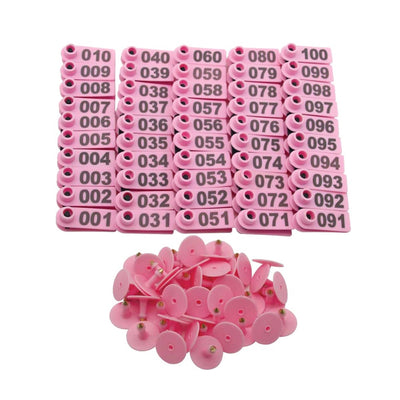 1-100 Cattle Number Ear Tag 5x2cm Set - Mini Pink Cow Sheep Pig Livestock Label