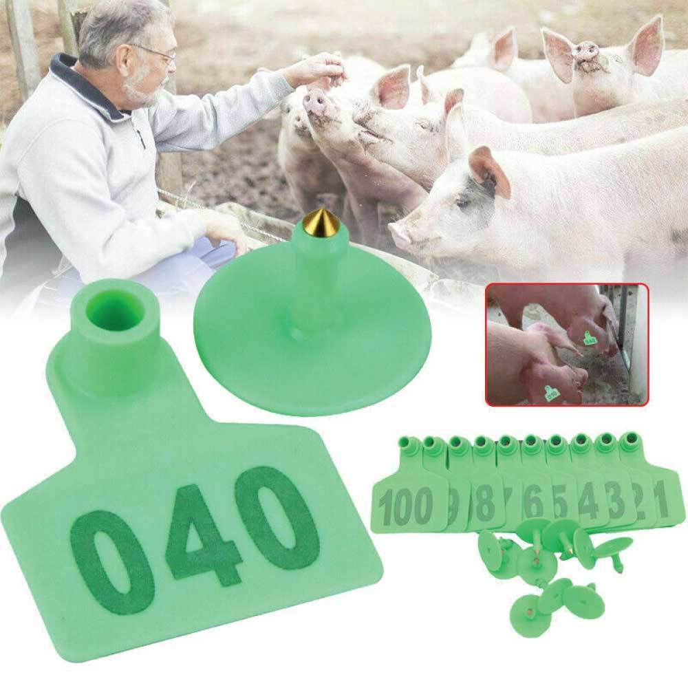 1-100 Cattle Number Ear Tag 6x7cm Set - Medium Green Sheep Livestock Label