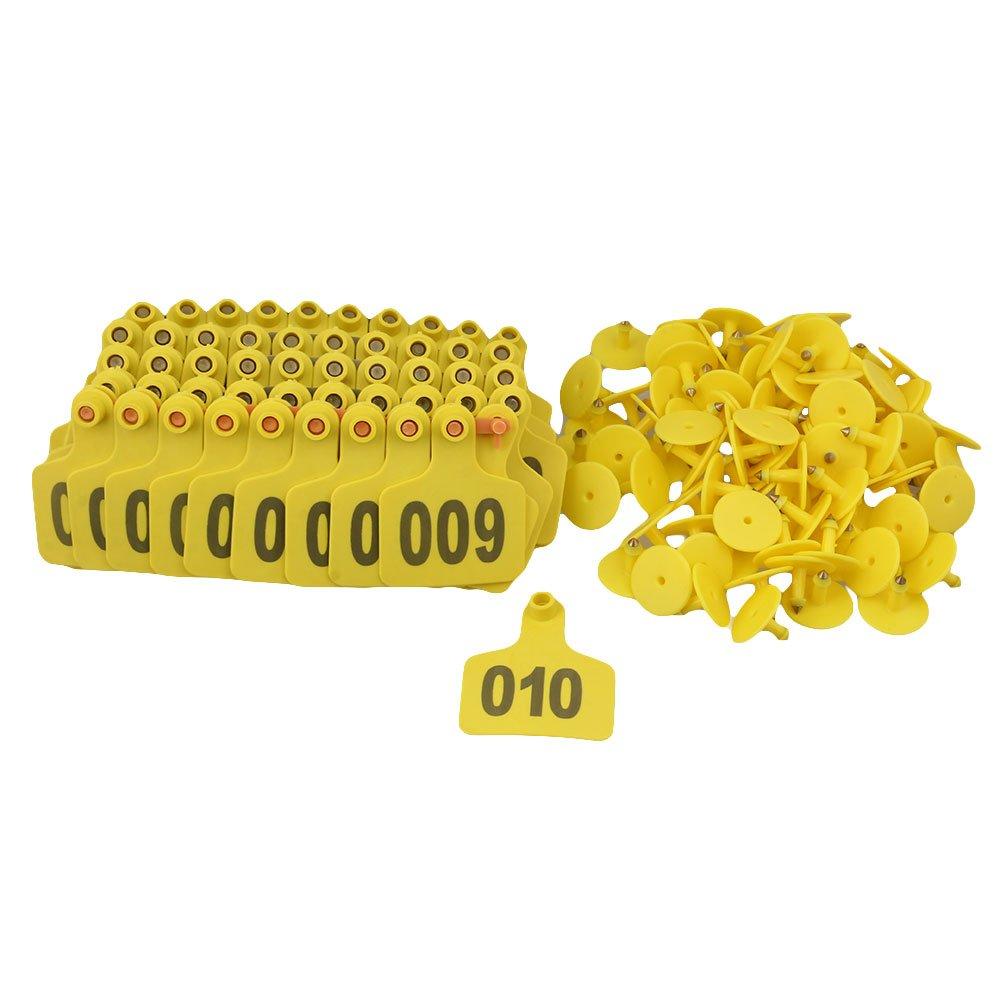 1-100 Cattle Number Ear Tags 5x4cm Set - Small Yellow Pig Goat Livestock Label