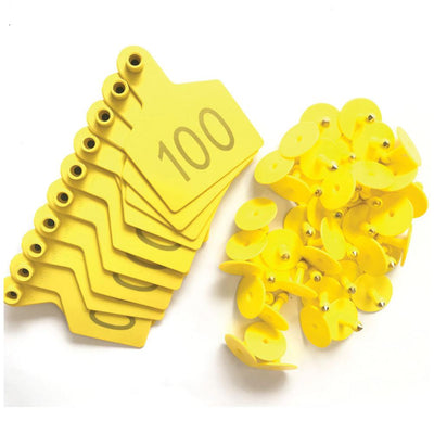1-100 Cattle Number Ear Tags 7.5x10cm Set - XL Yellow Cow Sheep Livestock Labels