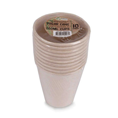 10 Pck Eco Friendly Disposable Party Cups 260ml Biodegradable Sugar Cane