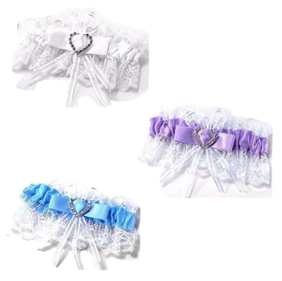 10 x Bridal Garter Wedding Lace Satin Crystal Heart Leg Band Diamante