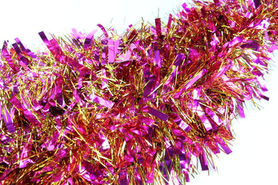10 x Christmas Tinsel Thick 2-Tone Xmas Garland Tree Decorations - Hot Pink/Gold