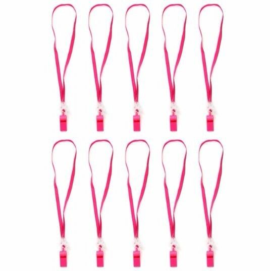 10 x Hot Pink Whistles Whistle Sports Cheerleader Hens Night Pink Games Party