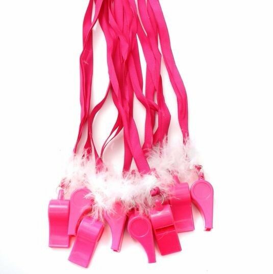 10 x Hot Pink Whistles Whistle Sports Cheerleader Hens Night Pink Games Party