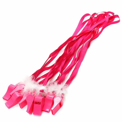 10 x Hot Pink Whistles Whistle Sports Cheerleader Hens Night Pink Games Party