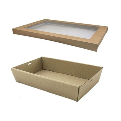 10 x Large Brown Kraft Disposable Catering Grazing Boxes Trays With Lids