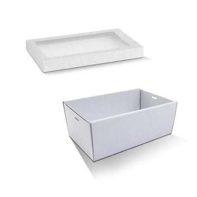 10 x Small White Disposable Catering Grazing Boxes Trays With Clear Frame Lids
