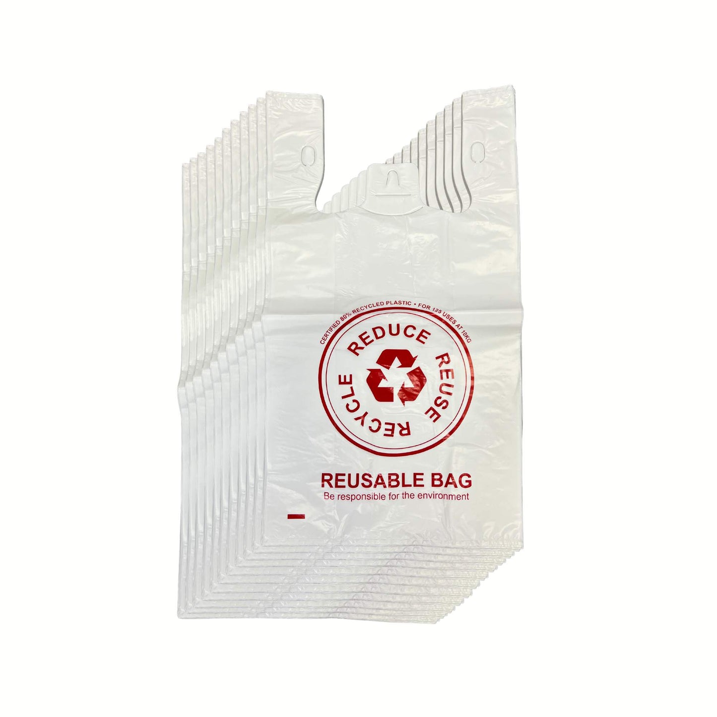 500x Large Reusable Plastic Singlet Shopping Bags - 80% Recycled 38UM Compliant