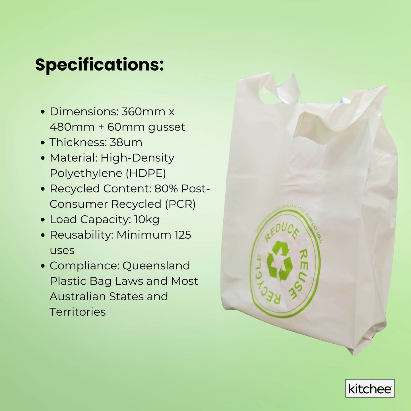 100x Medium Reusable Plastic Singlet Shopping Bags - 80% Recycled 38UM Compliant