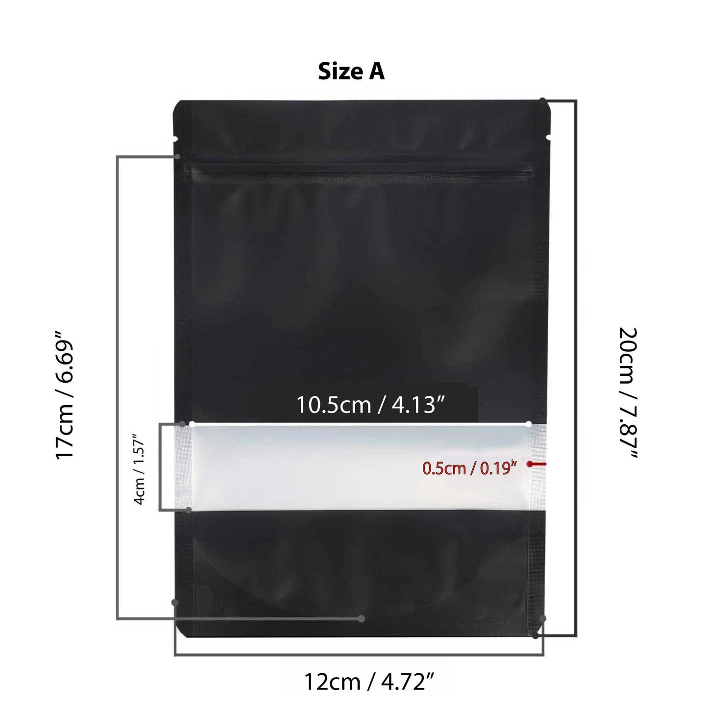 100 Resealable Mylar Stand Up Bags 20x12cm - Black Food Packaging Zip Pouch