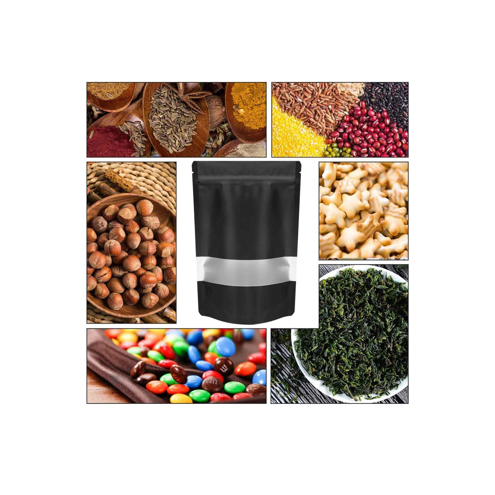Resealable Stand Up Bags 21x17cm - Black Food Packaging Zip Pouch