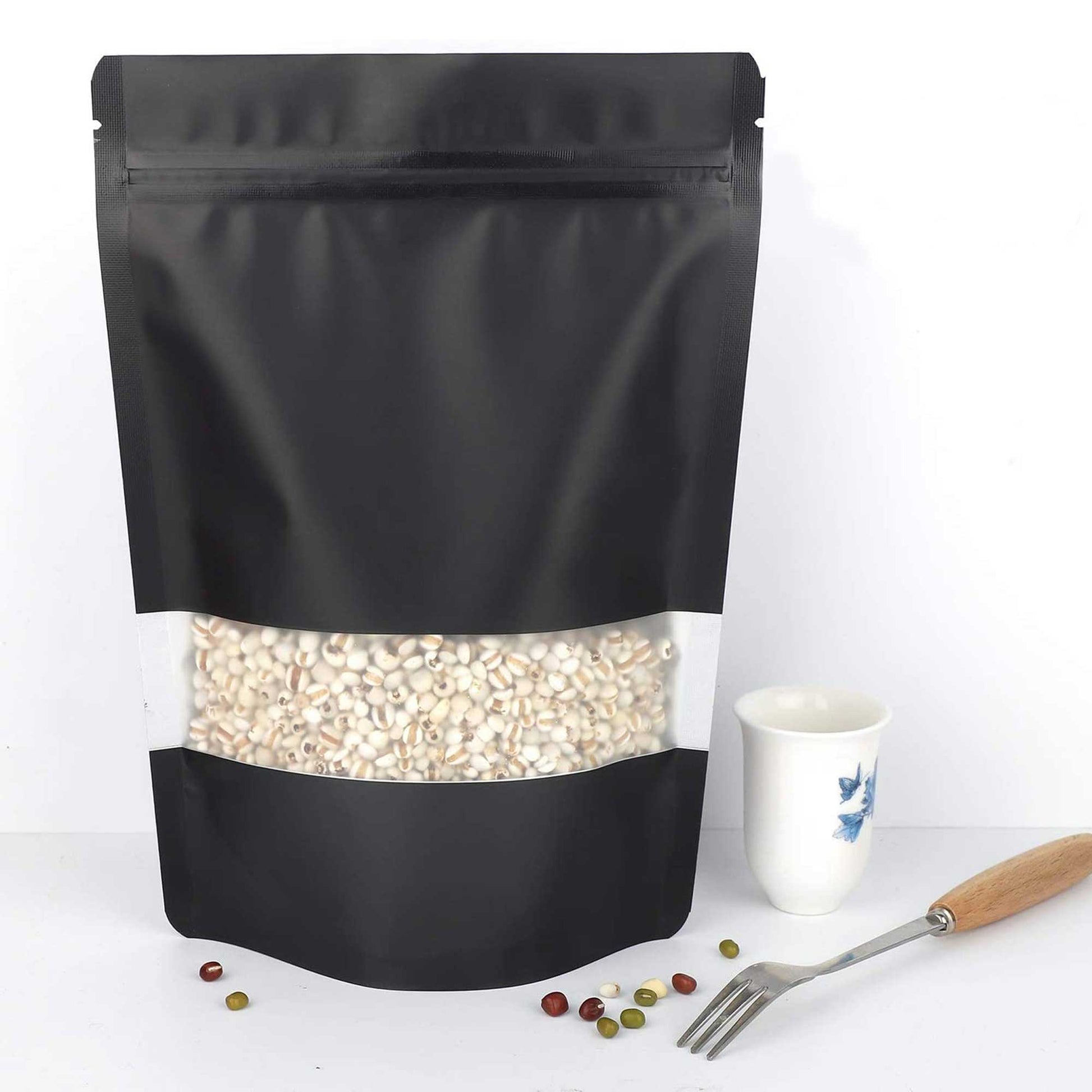 Resealable Stand Up Bags 21x17cm - Black Food Packaging Zip Pouch