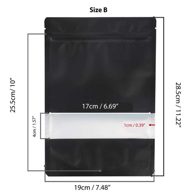 100 Resealable Mylar Stand Up Bags 28.5x19cm - Black Food Packaging Zip Pouch