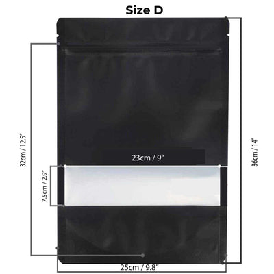 100 Resealable Mylar Stand Up Bags 36x25cm - Black Food Packaging Zip Pouch
